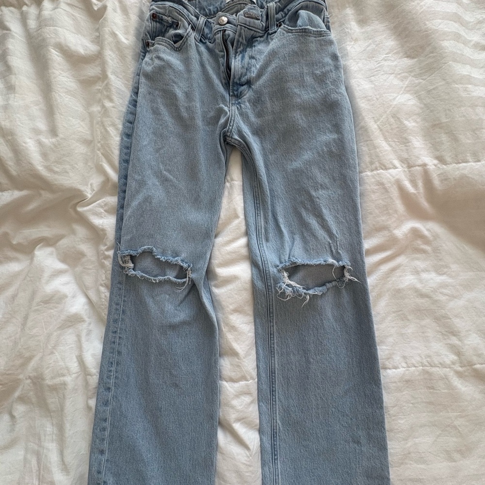 Abercrombie & Fitch Light Blue Distressed Straight-Leg Jeans